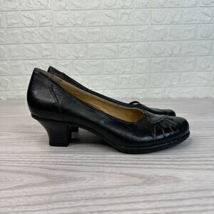 Strictly Comfort Pumps Slip-On Shoes WMNS 6.5 Black Leather Cushioned Block Heel